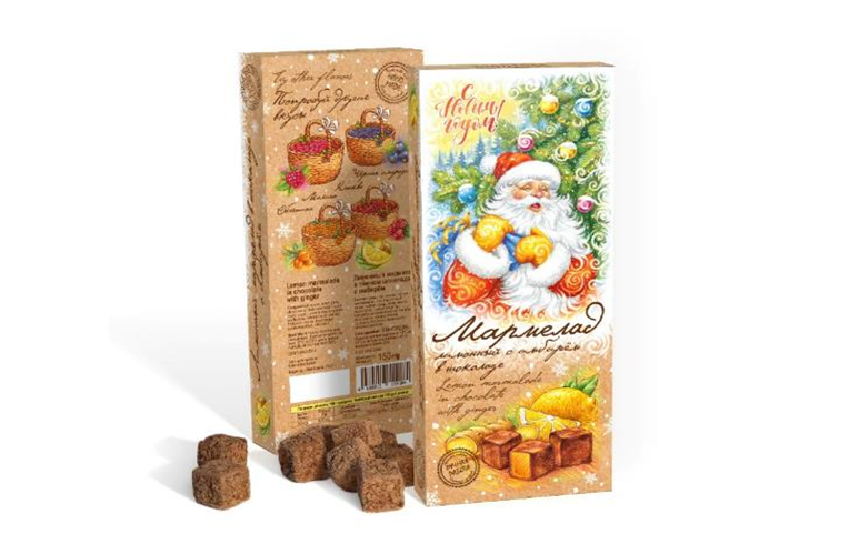  Сладарт(11443) Мармелад НОВОГОДНИЙ Лимонный с имбирём в тёмном шоколаде, 150г    в Снежинске